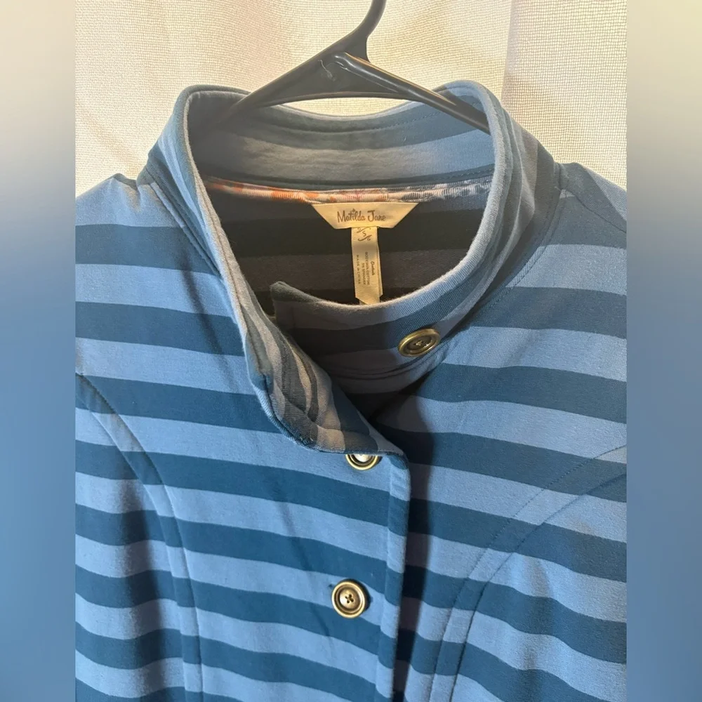 Matilda Jane Blue Stripe Fall‎ Breeze Jacket Coat Small EUC